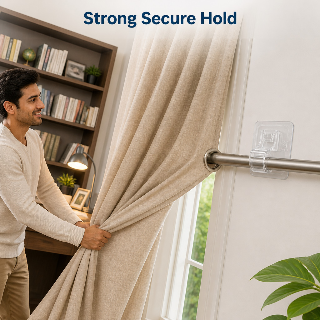 No-Drill Curtain Rod Holders (Set of 4 Pcs)