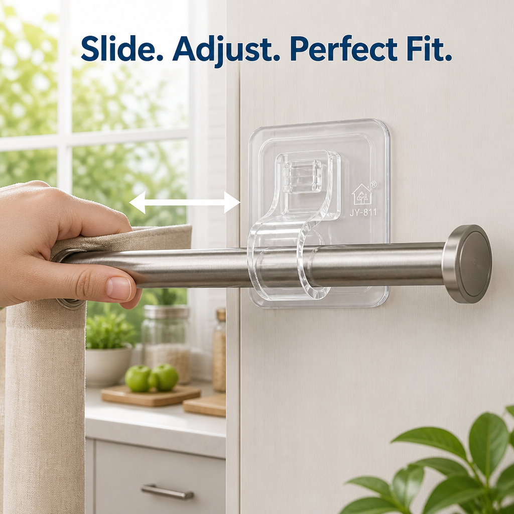 No-Drill Curtain Rod Holders (Set of 4 Pcs)
